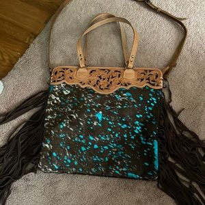 American Darling Teal Acid wash cowhide Purse